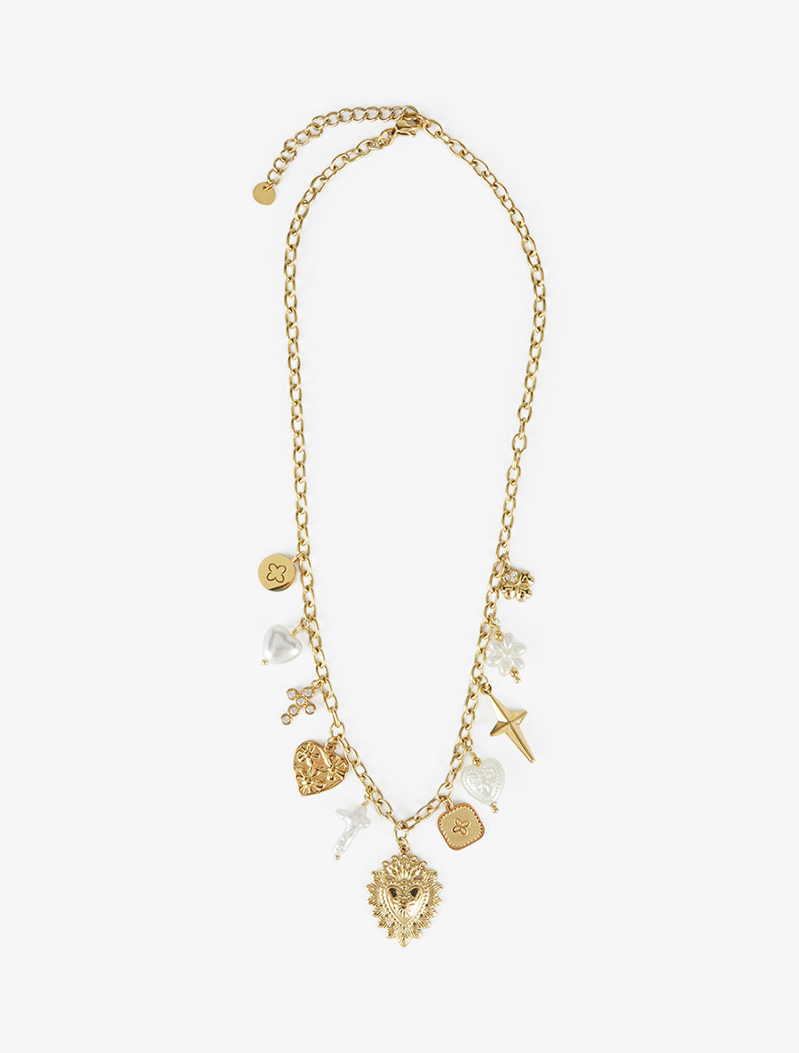 Collier chaîne à breloques coeurs - Or - 2