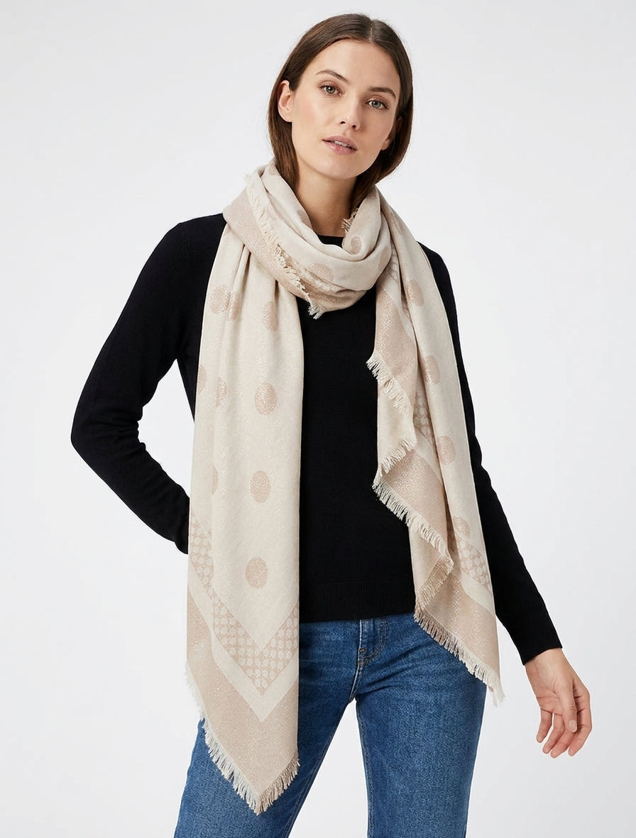 Echarpe carrée irisée à motif pois - Beige