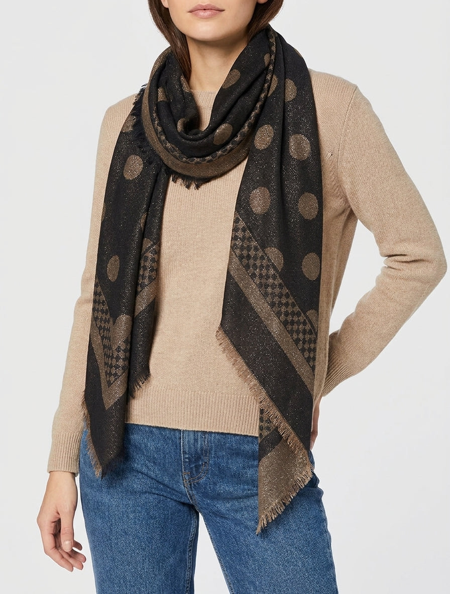 Echarpe carrée irisée à motif pois - Noir