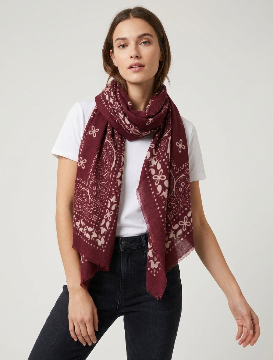 Echarpe rectangulaire à motif bandana - Bordeaux