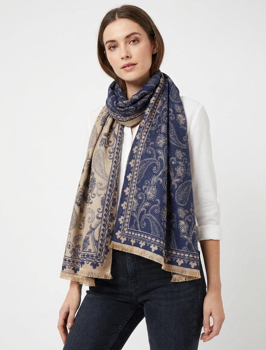 Sjaal met paisleyprint - Marine