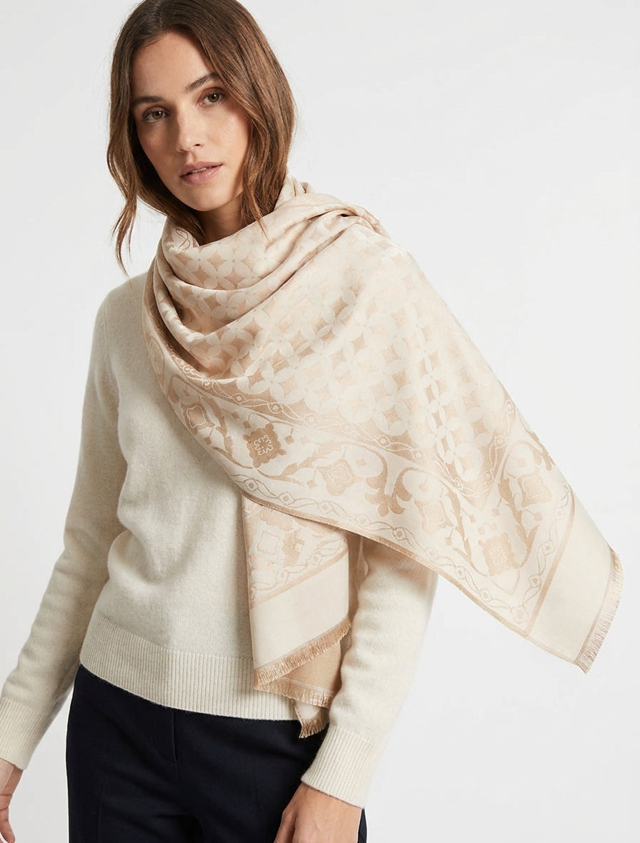 Satijnen sjaal met grafisch motief - Beige