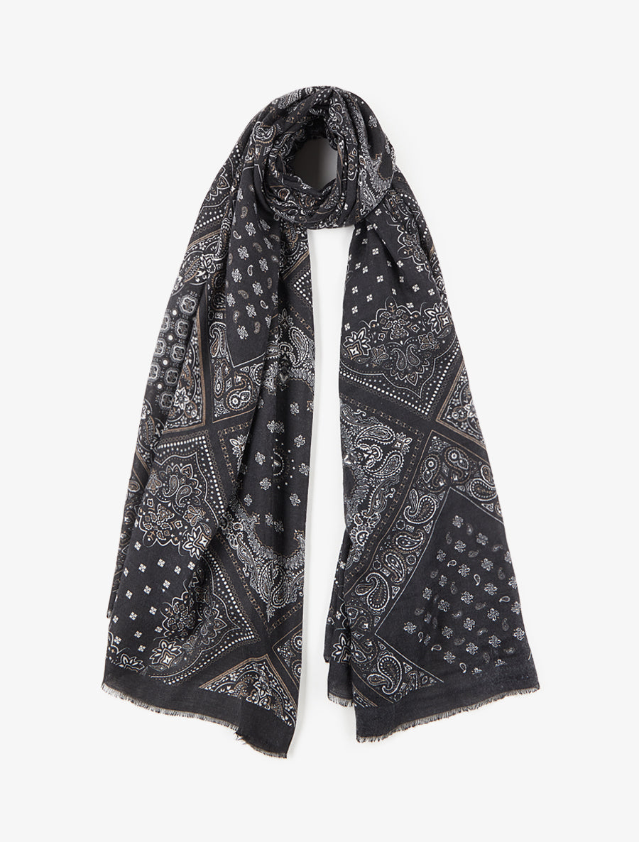 Echarpe imprimé bandana en coton mélangé - Noir - 1