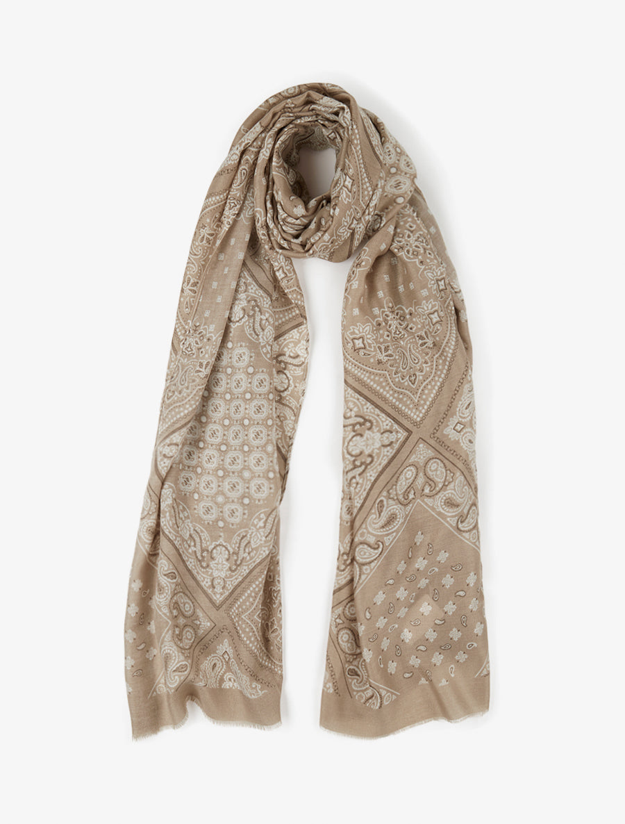 Echarpe imprimé bandana en coton mélangé - Beige - 1