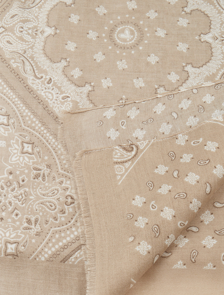 Echarpe imprimé bandana en coton mélangé - Beige - 3