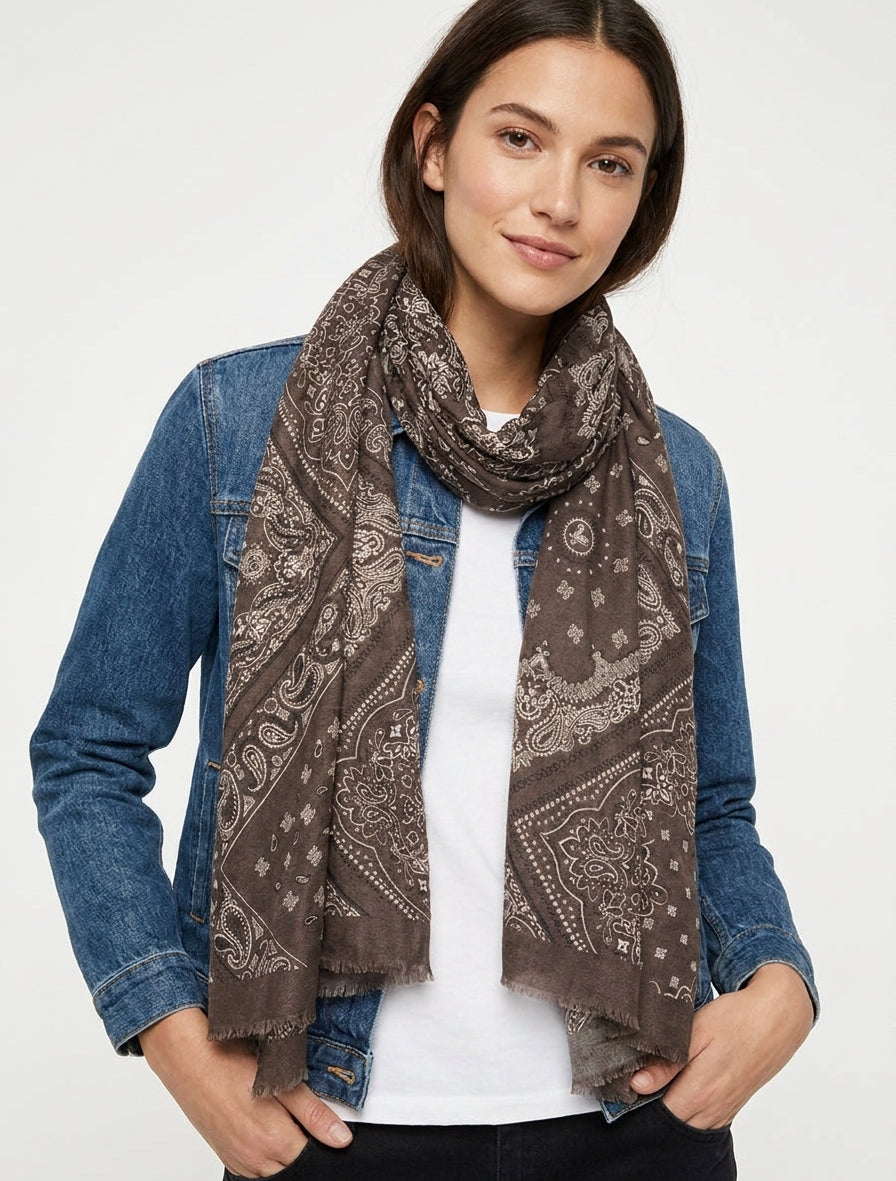 Echarpe imprimé bandana en coton mélangé - Marron