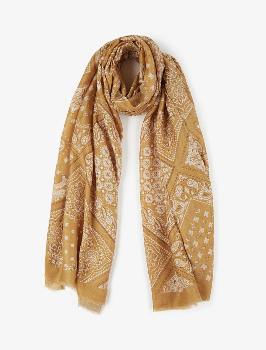 Echarpe imprimé bandana en coton mélangé - Moutarde - 1