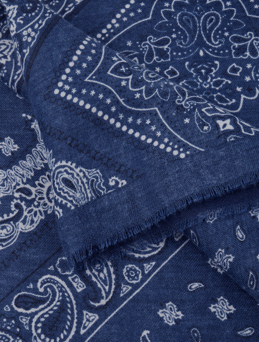 Echarpe imprimé bandana en coton mélangé - Bleu - 3