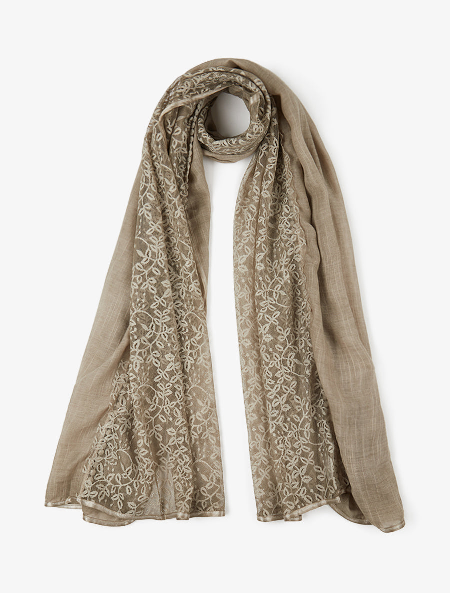 Foulard à empiècement dentelle - Taupe - 1