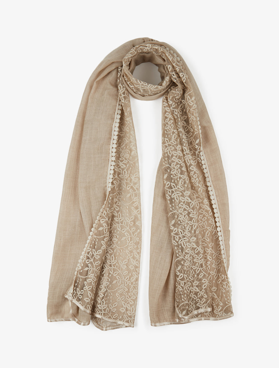 Foulard à empiècement dentelle - Beige - 1