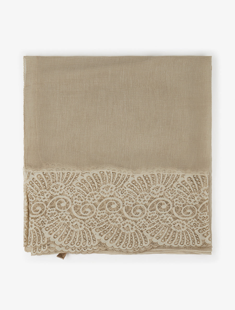 Foulard effet froissé à empiècement dentelle - Beige - 2