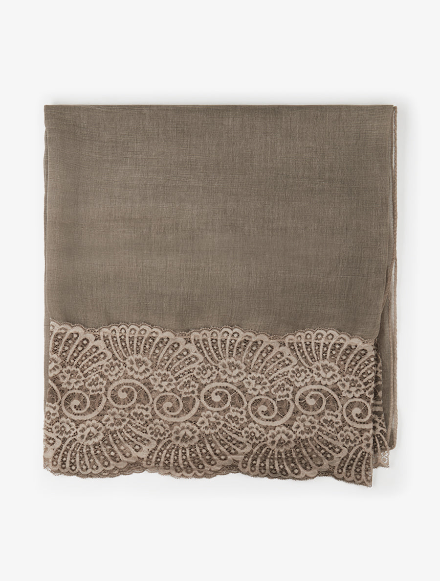 Foulard effet froissé à empiècement dentelle - Taupe - 2