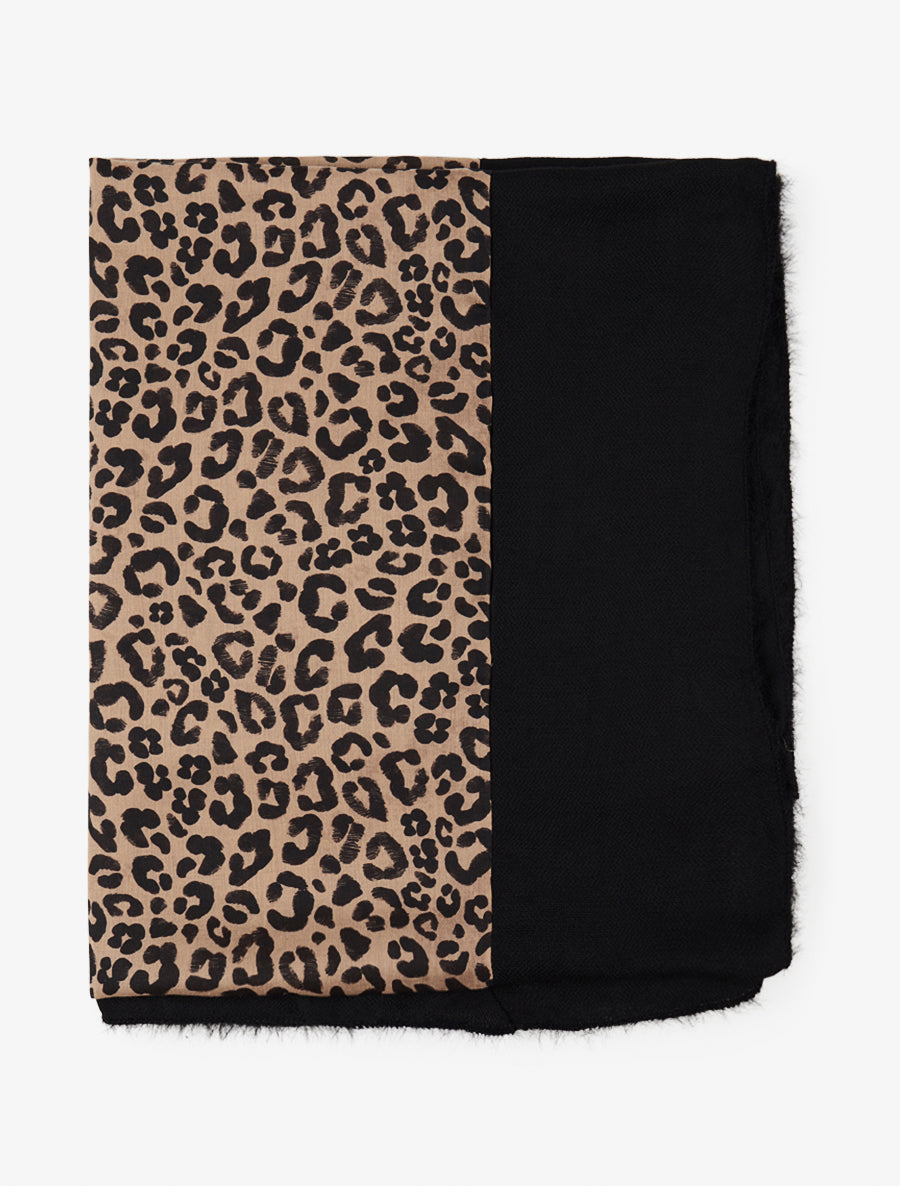 Echarpe imprimé léopard à bords contrastants - Noir/beige - 2