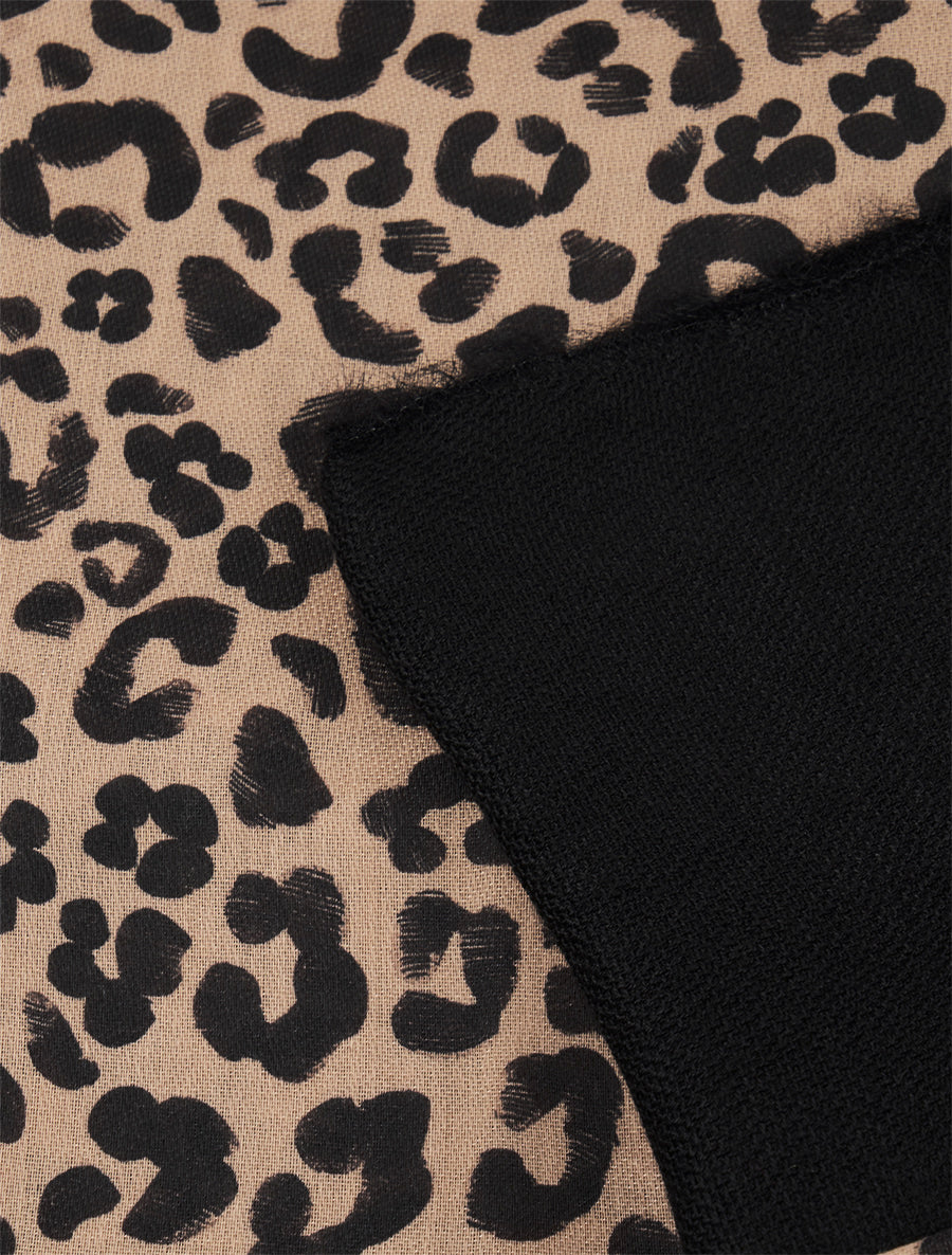 Echarpe imprimé léopard à bords contrastants - Noir/beige - 3