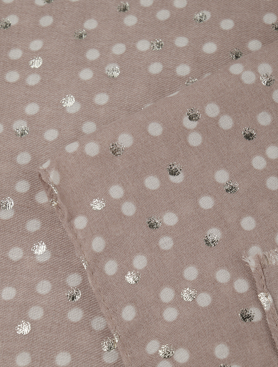Echarpe en coton mélangé à imprimé pois irisés - Taupe - 3