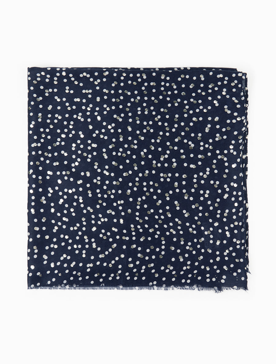 Echarpe en coton mélangé à imprimé pois irisés - Marine - 2