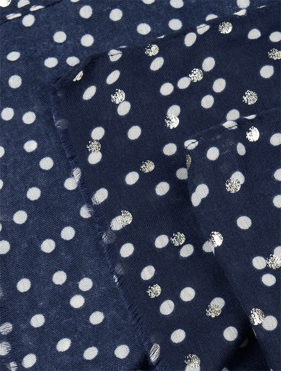 Echarpe en coton mélangé à imprimé pois irisés - Marine - 3