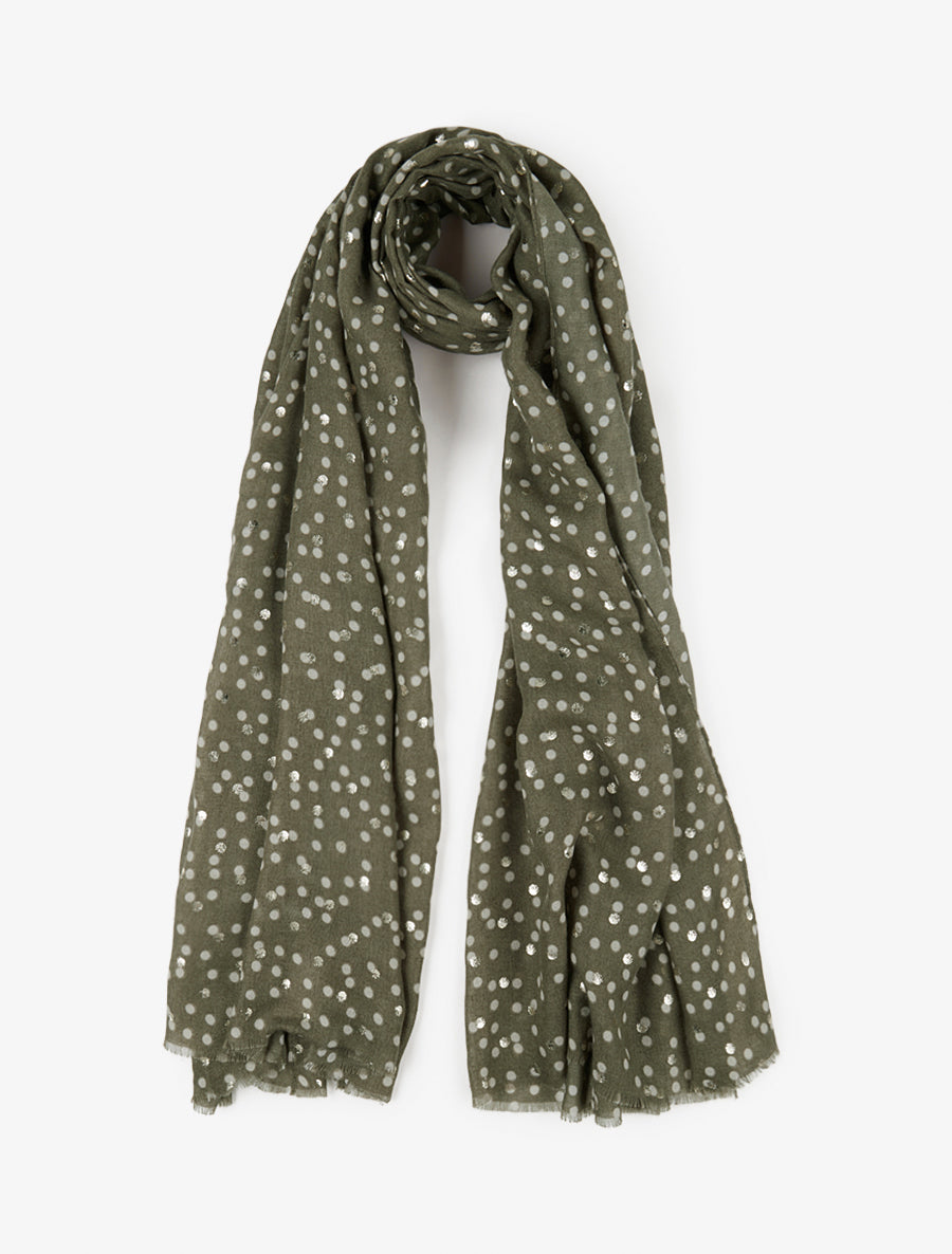 Echarpe en coton mélangé à imprimé pois irisés - Kaki - 1