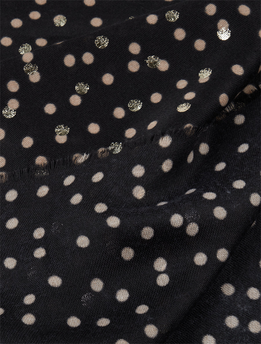 Echarpe en coton mélangé à imprimé pois irisés - Noir - 3