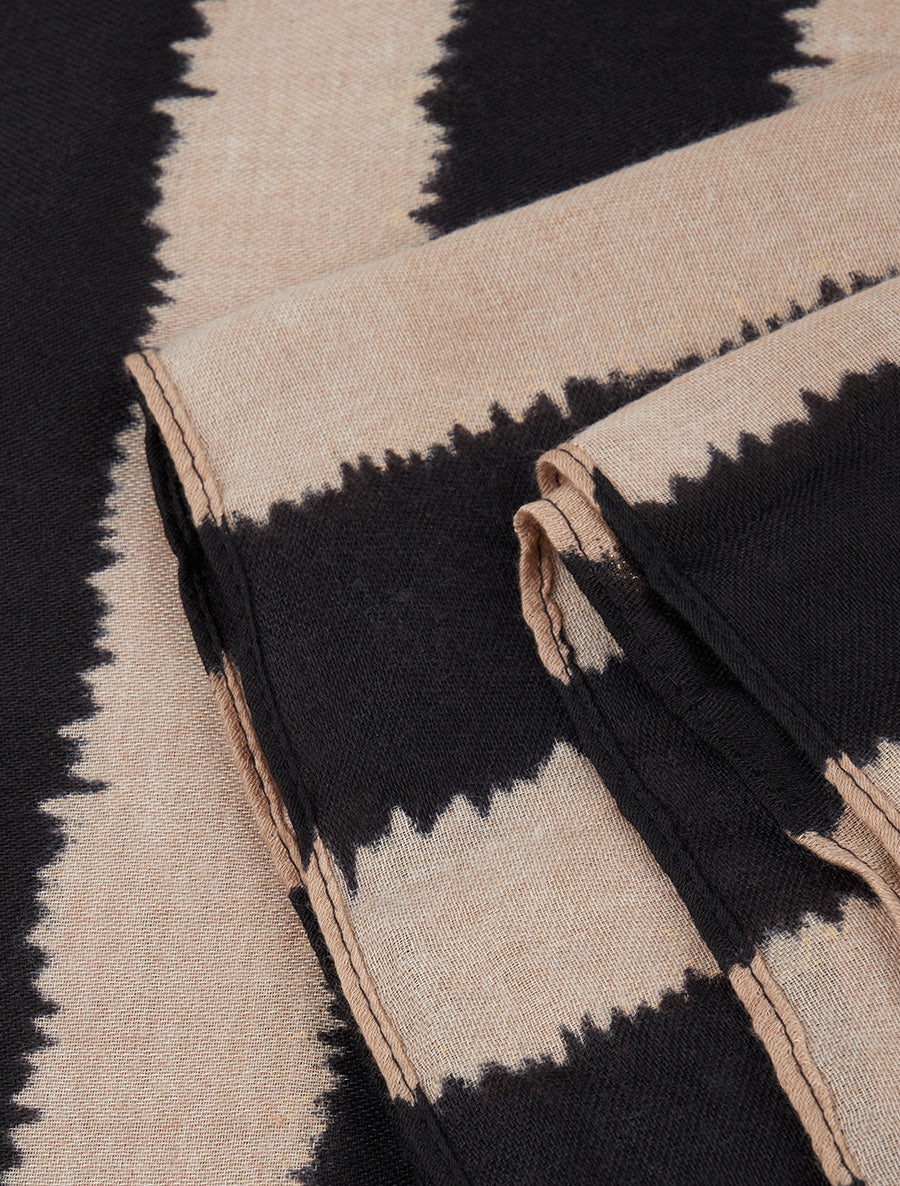 Echarpe en coton mélangé à imprimé rayures avec des touches irisées - Noir - 3