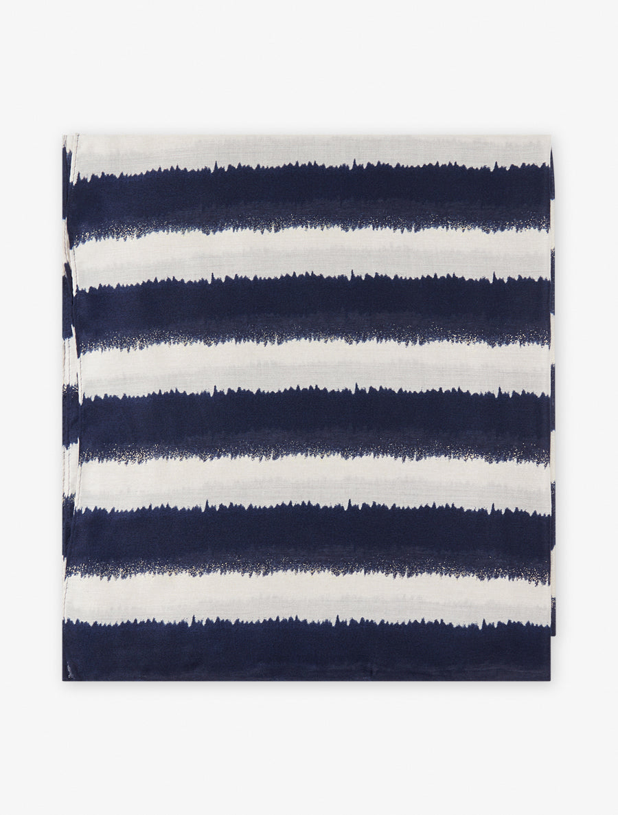 Echarpe en coton mélangé à imprimé rayures avec des touches irisées - Marine - 2