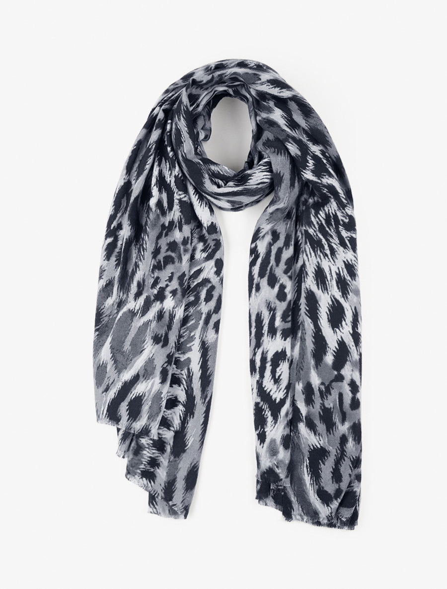 Echarpe en laine mélangée imprimé léopard - Gris - 1