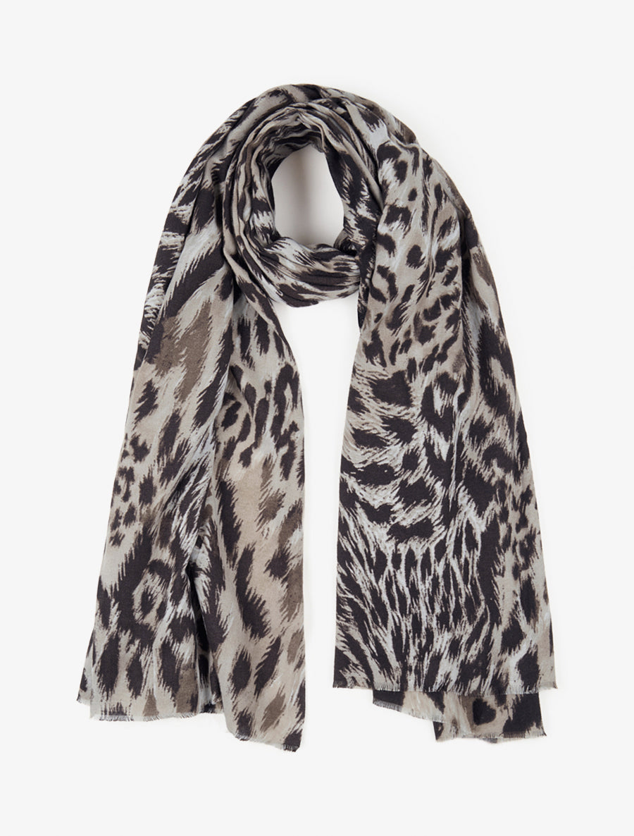 Echarpe en laine mélangée imprimé léopard - Beige - 1