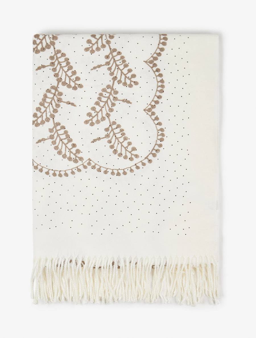 Echarpe en laine mélangée à broderies et strass - Écru - 2