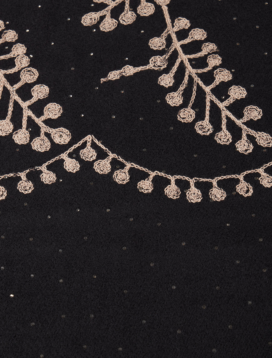 Echarpe en laine mélangée à broderies et strass - Noir - 3