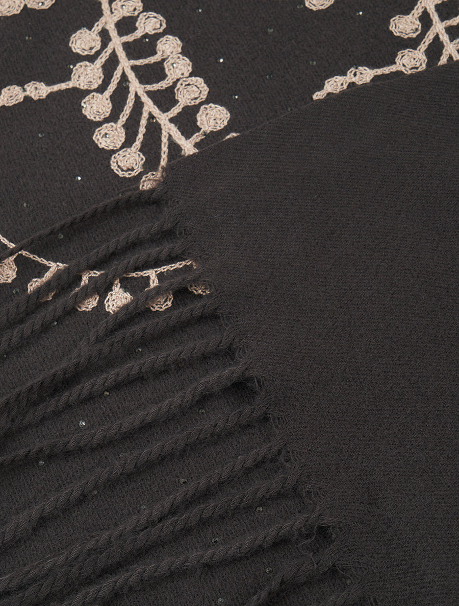 Echarpe en laine mélangée à broderies et strass - Marron - 3
