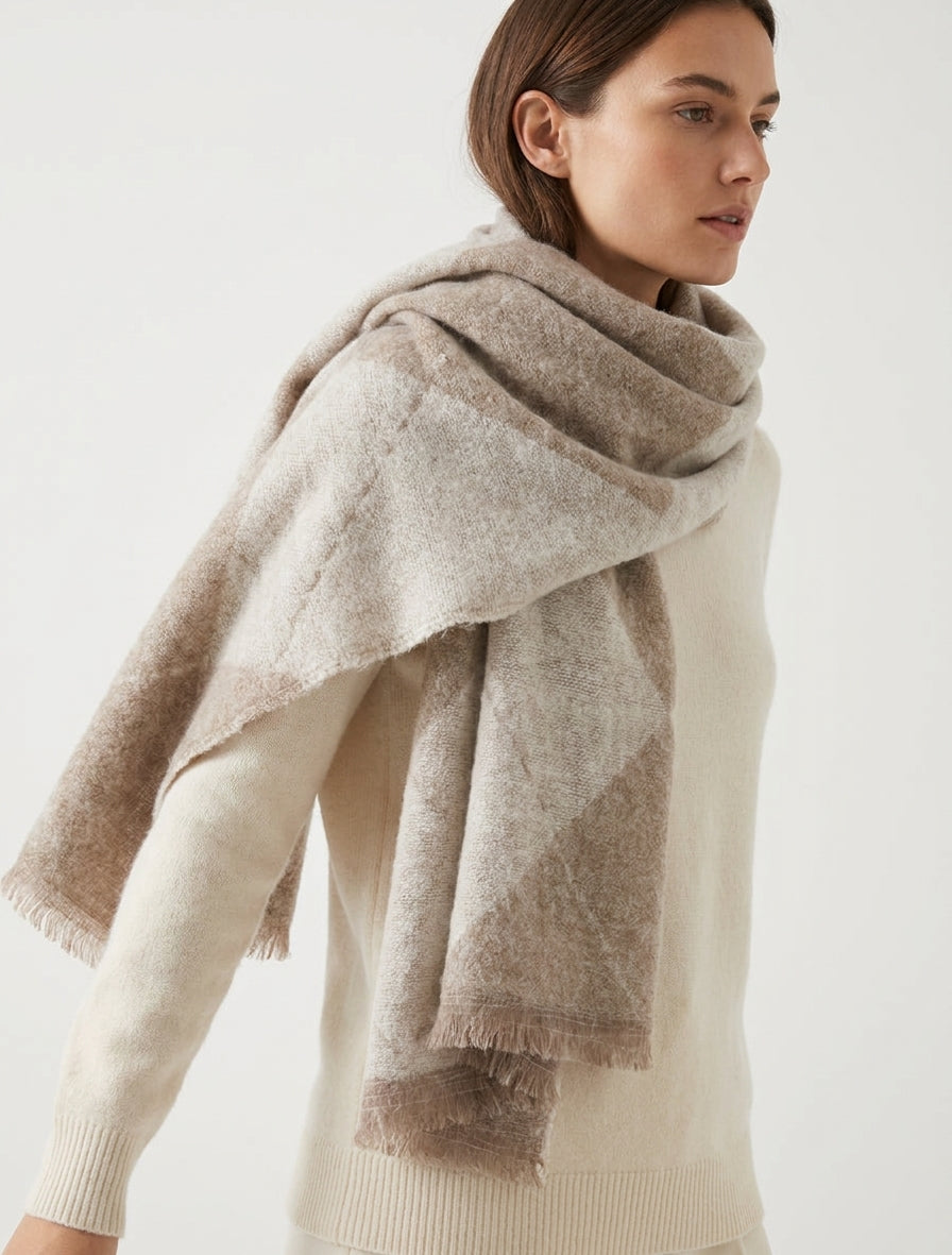 Echarpe en cachemire mélangé imprimé losange - Beige