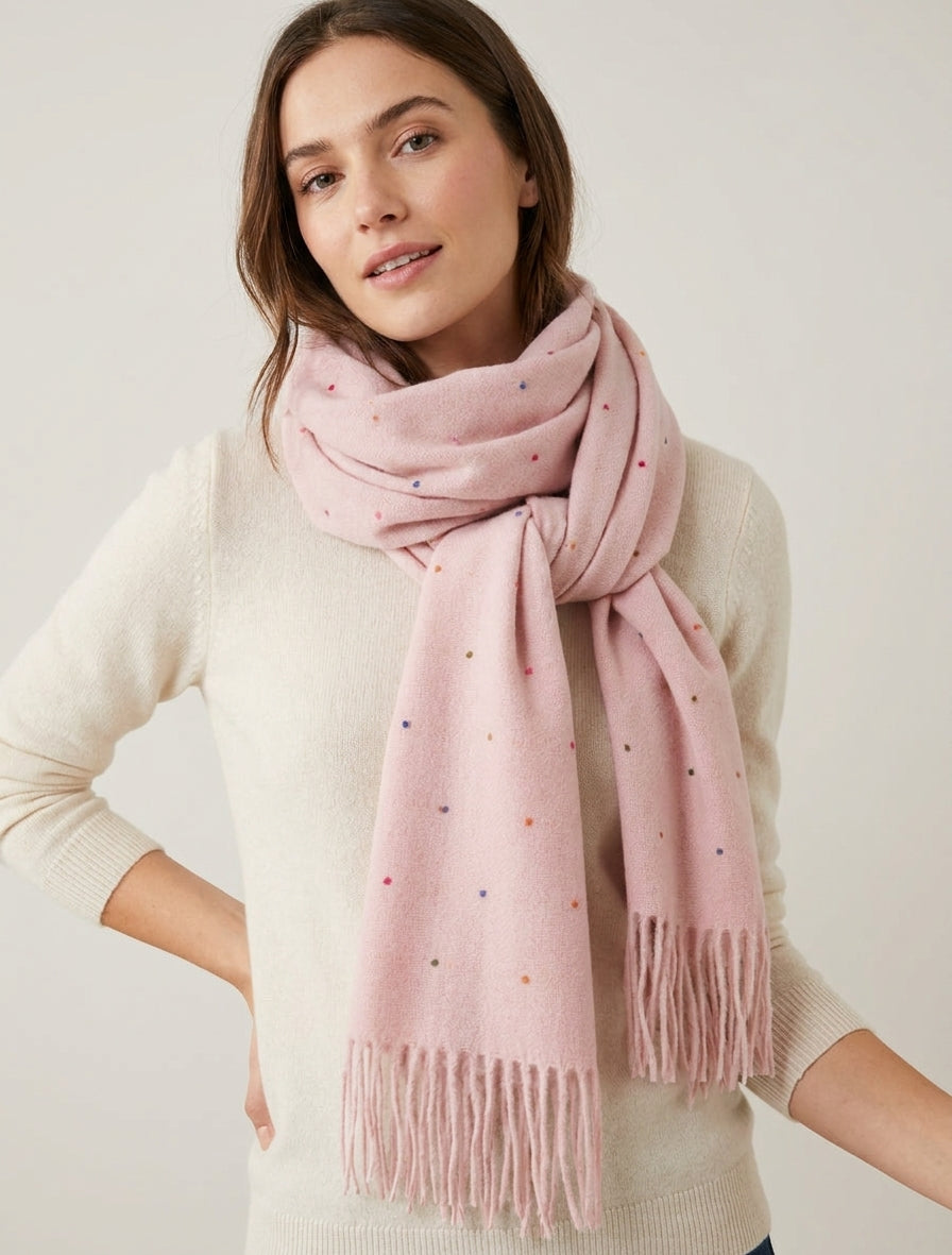 Echarpe à pois multicolore - Rose