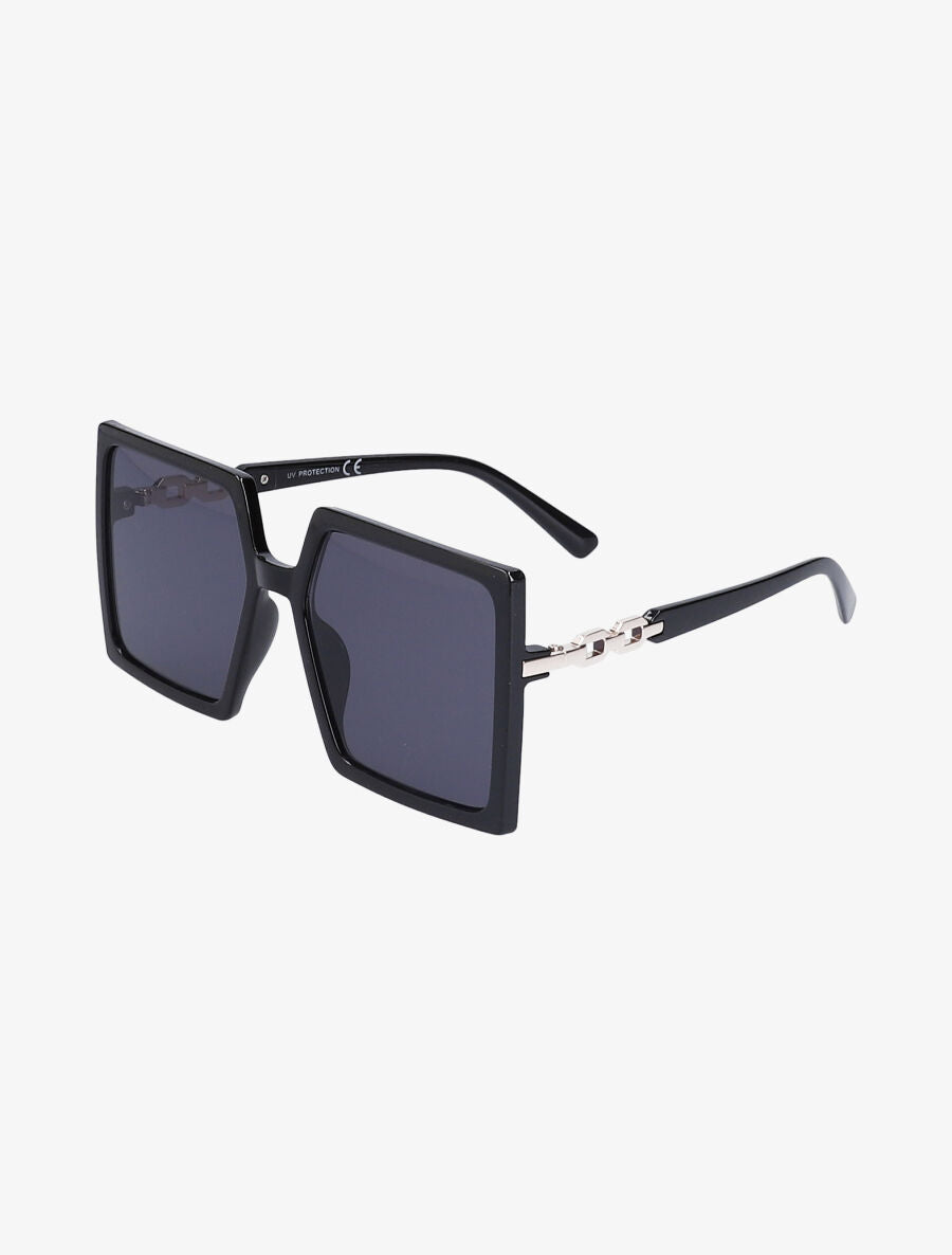 Lunettes carrées oversize à détail métallique - Noir - 1