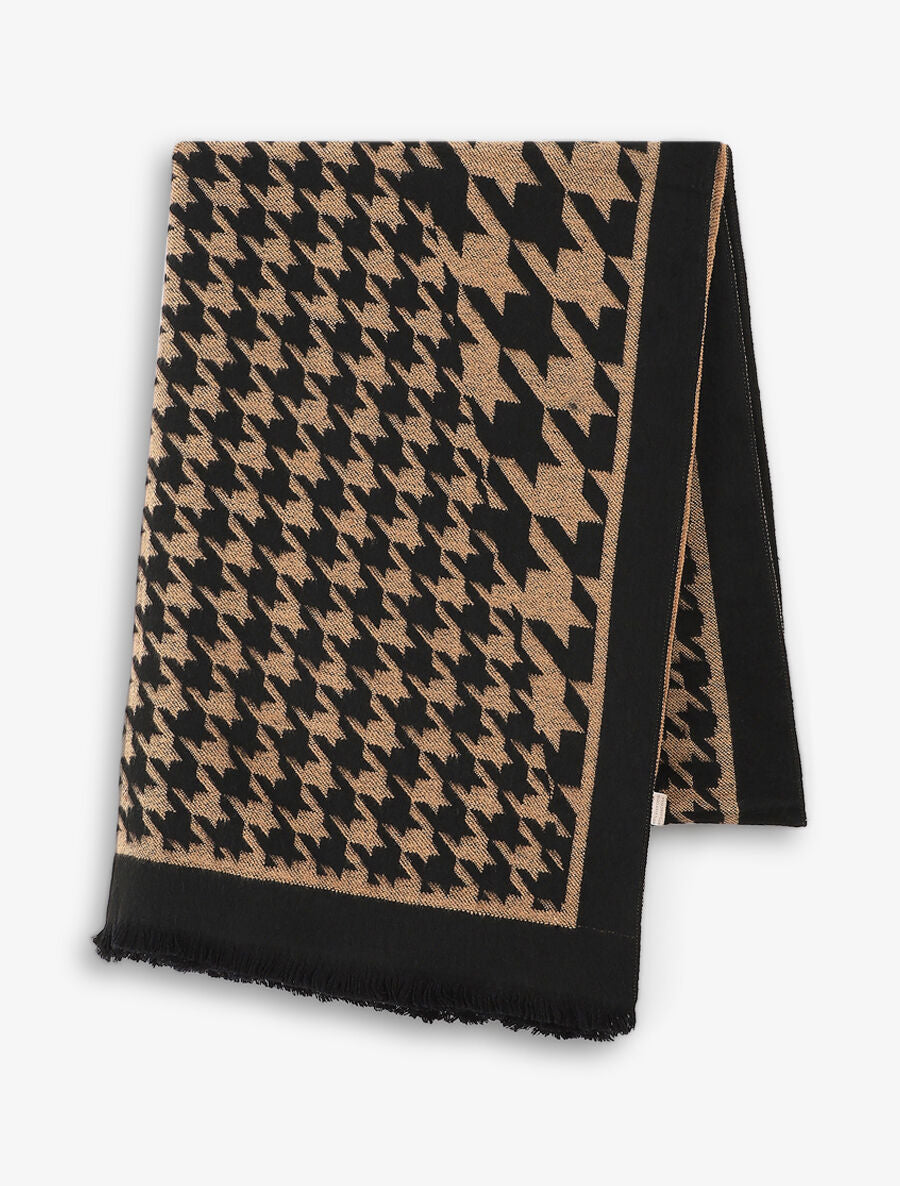Echarpe en laine mélangée imprimé pied de poule - Beige - 2