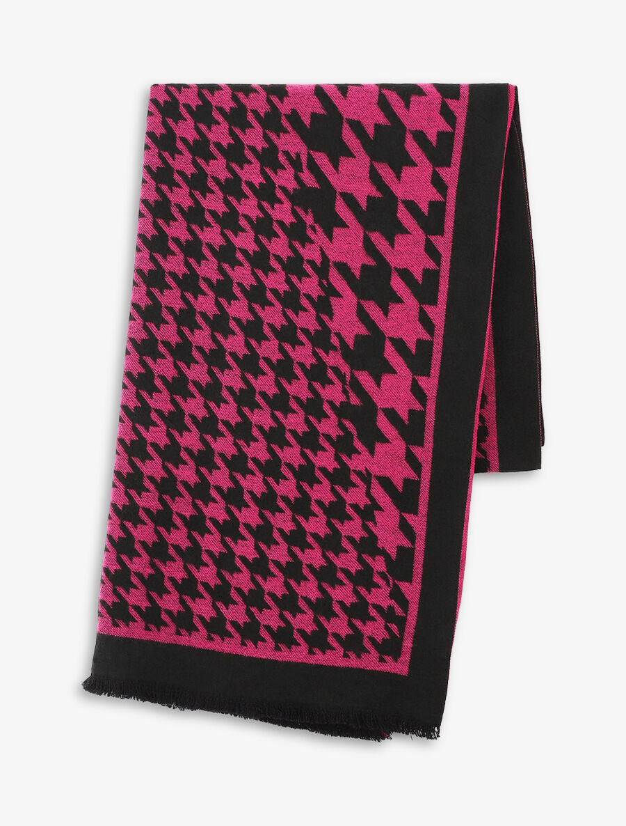 Echarpe en laine mélangée imprimé pied de poule - Fushia - 2