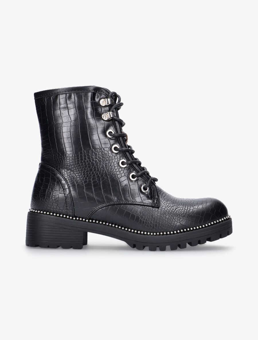 Boots effet croco intérieur fourré - Noir - 1