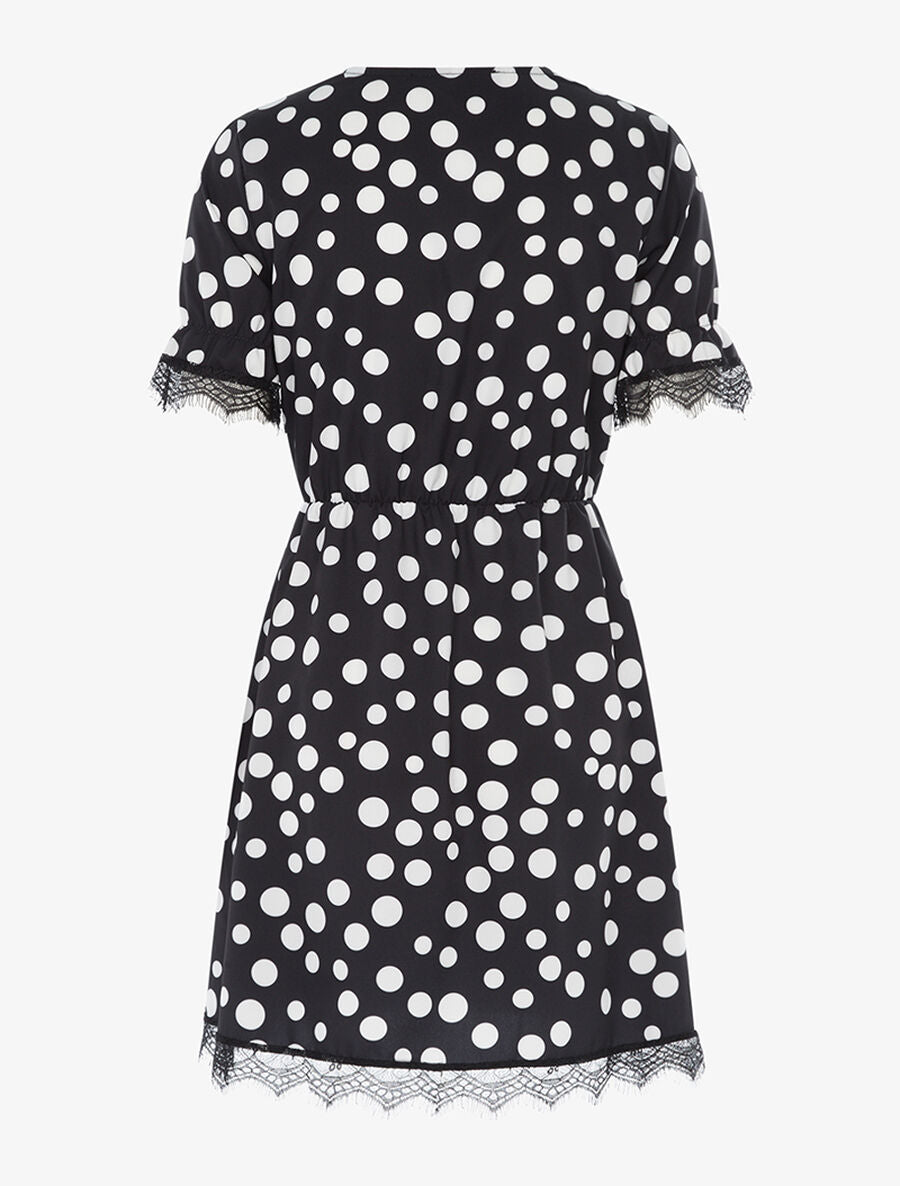 Robe cache coeur imprimé pois à bords dentelle - Noir - 2