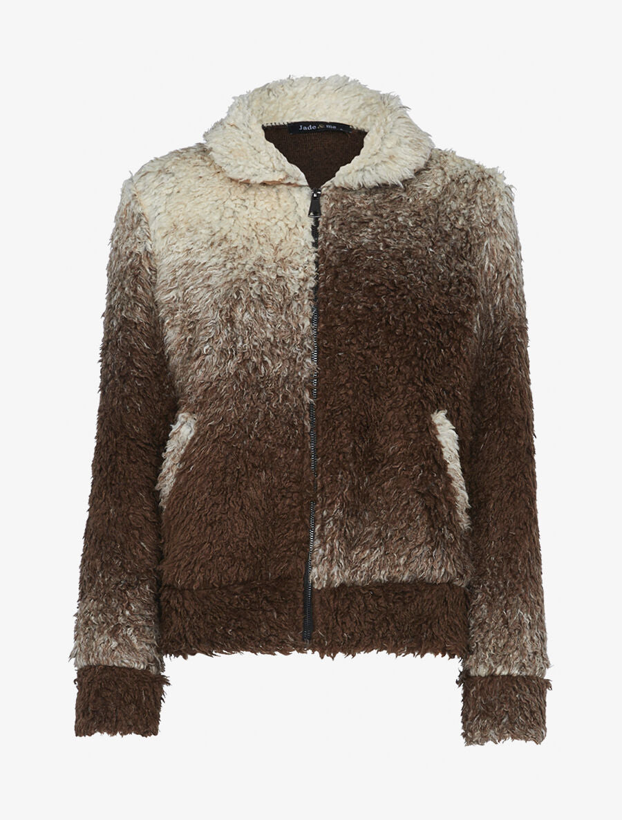 Gilet en maille duveteuse couleur dégradée - Beige - 3