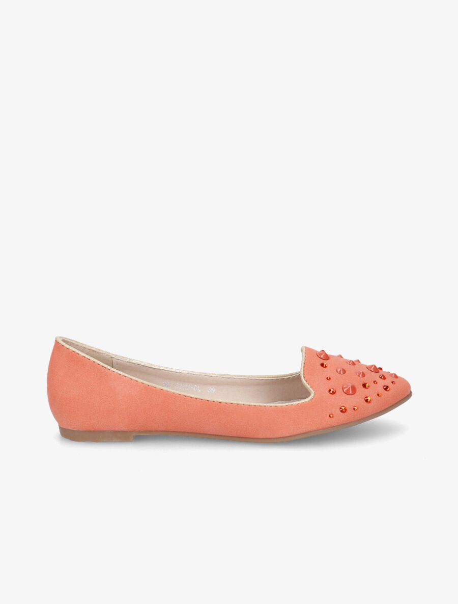 Ballerines en suédine à strass - Rose saumon - 1