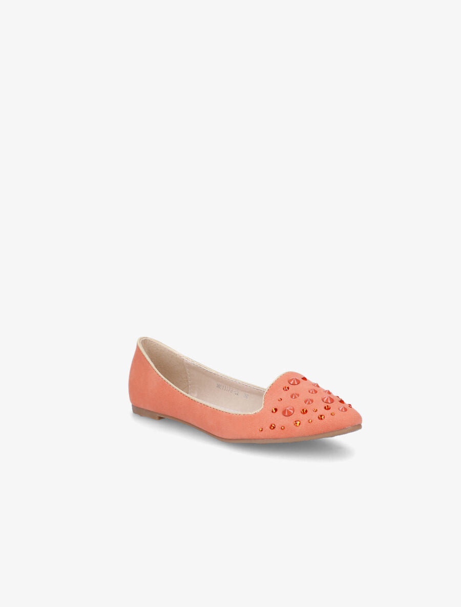 Ballerines en suédine à strass - Rose saumon - 2
