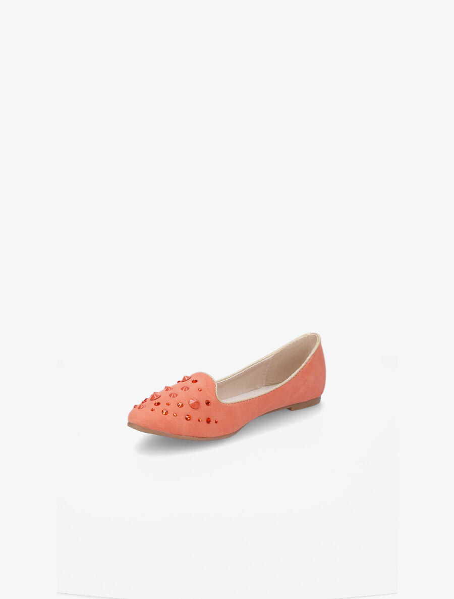 Ballerines en suédine à strass - Rose saumon - 3