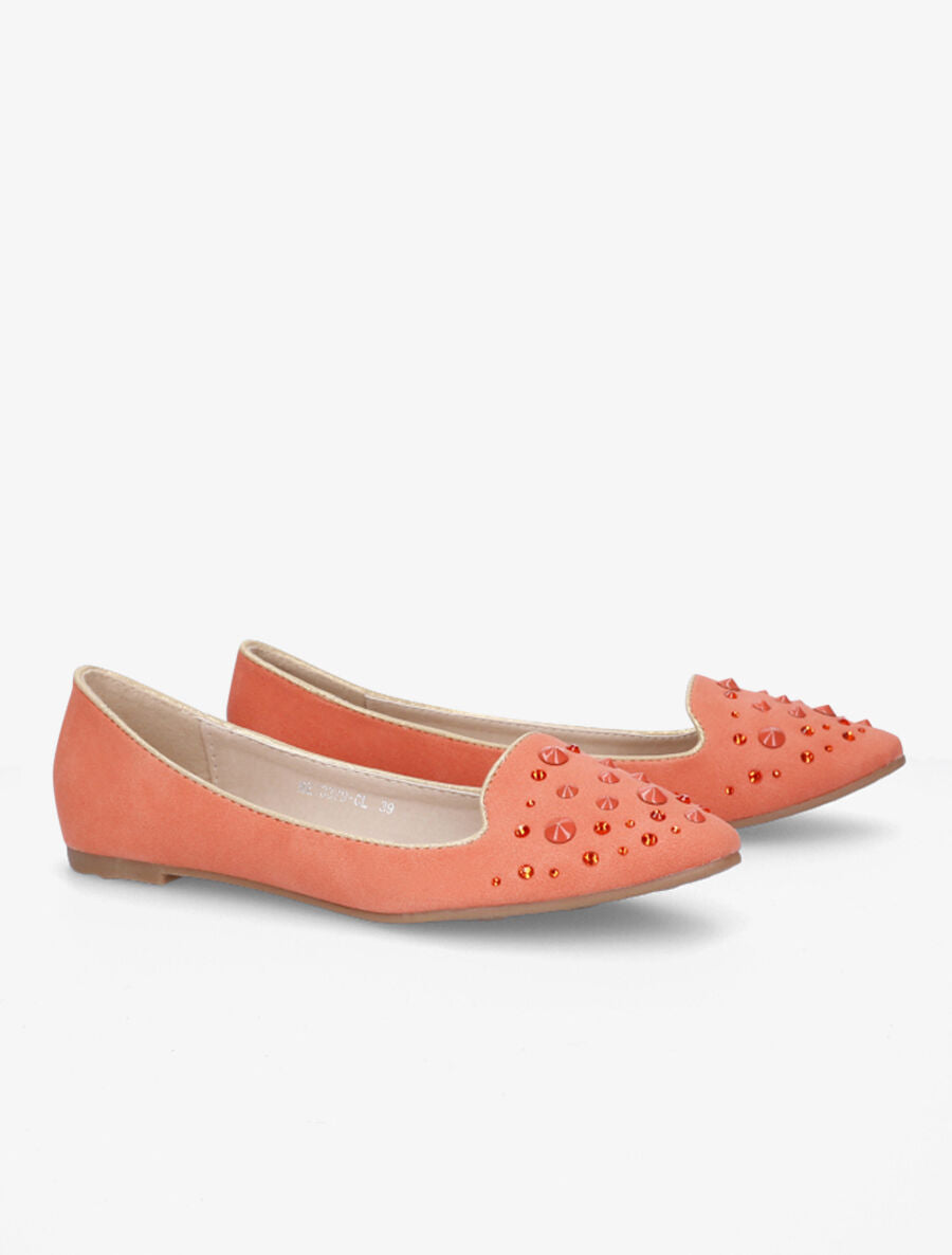 Ballerines en suédine à strass - Rose saumon - 4