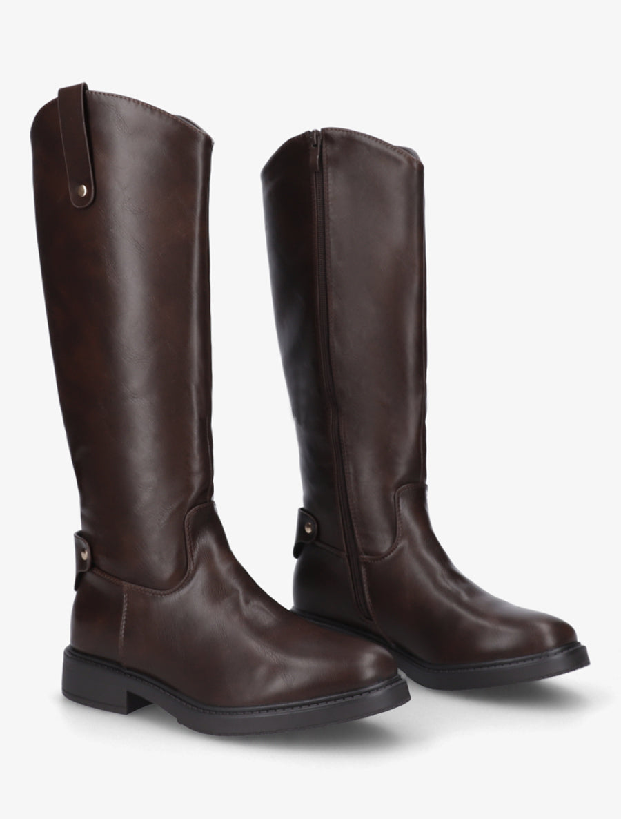 Bottes style cavalière en simili - Marron - 4