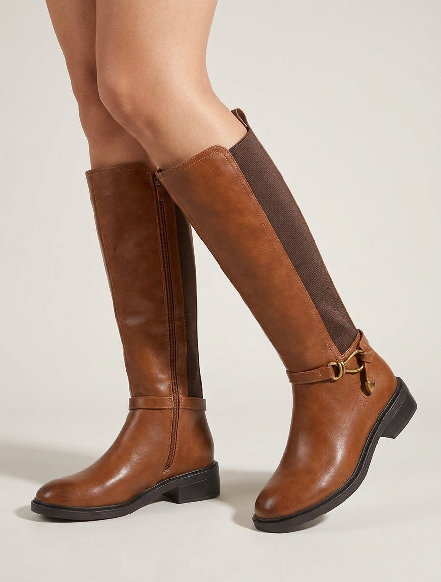 Bottes style cavalière à boucle fantaisie - Camel