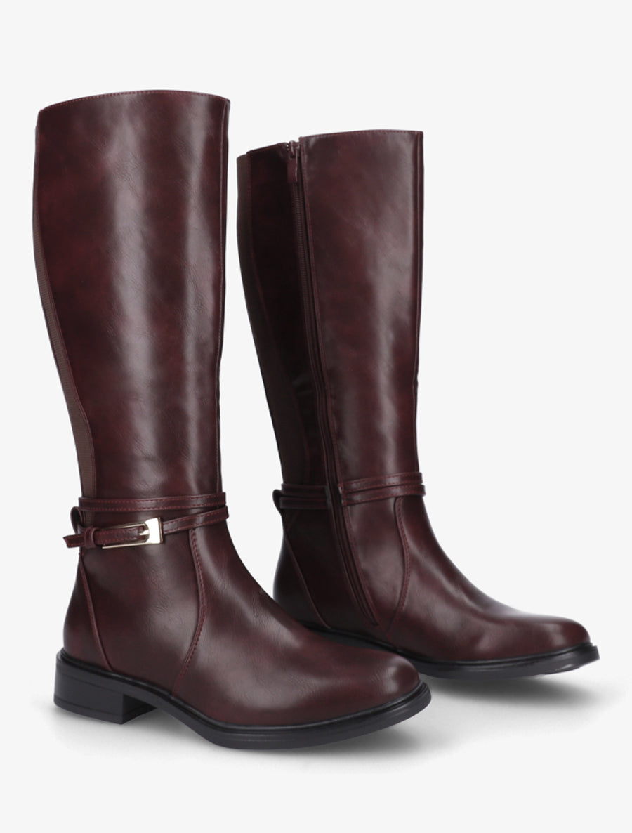 Bottes en simili à boucle rectangulaire - Lie de vin - 4