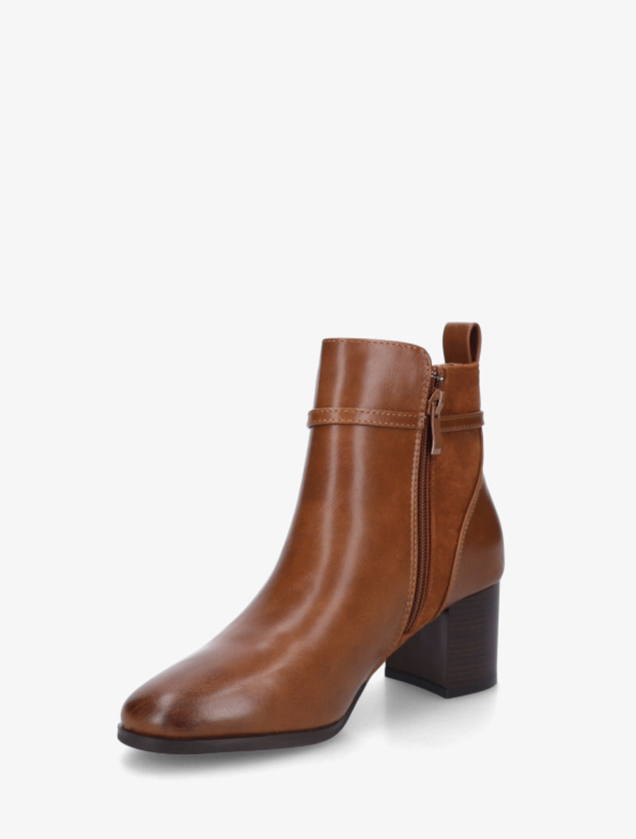 Bottines bimatière avec sangles - Camel - 3