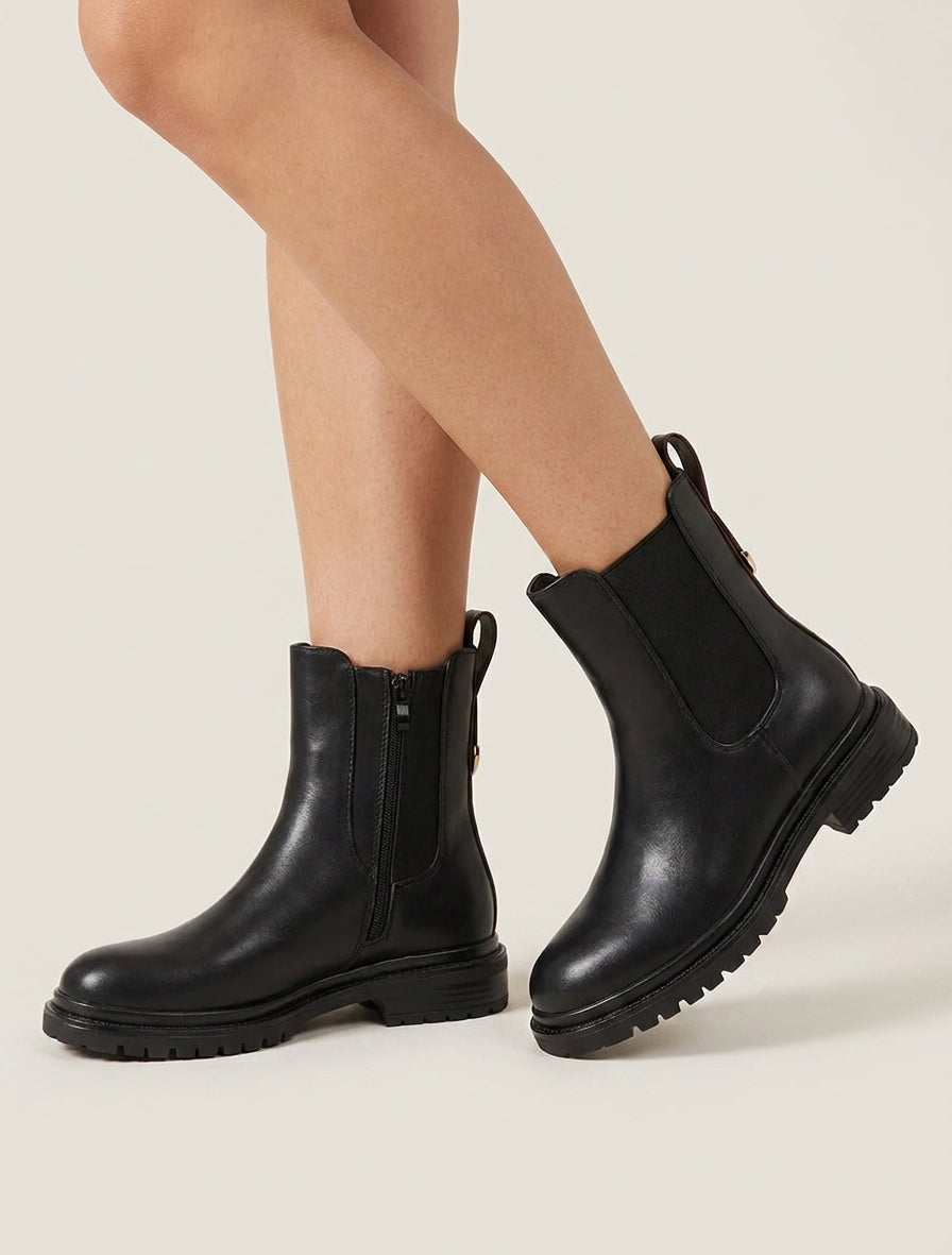 Chelsea boots à contrefort stylisé - Noir/marron