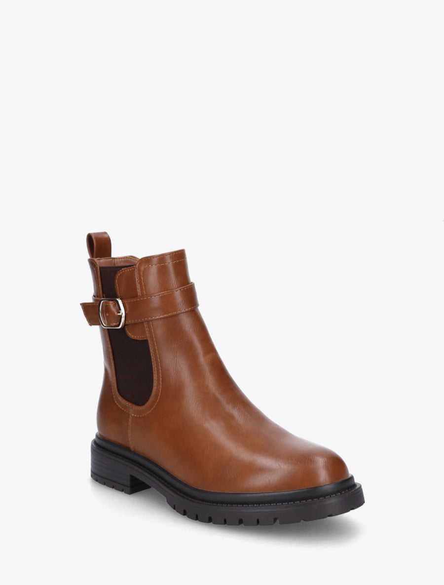 Bottines élastiquées à boucle et semelle crantée - Camel - 2