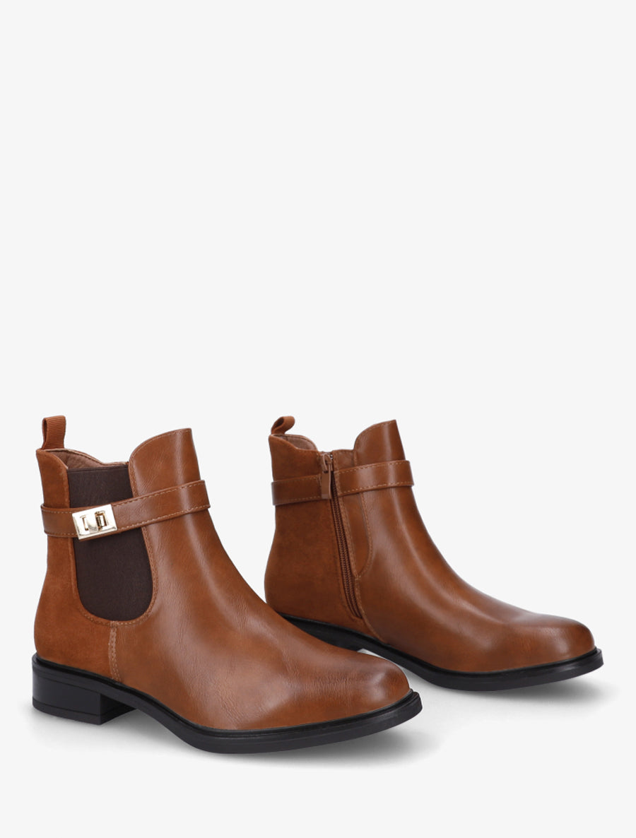 Bottines unies à contrefort en suédine - Camel - 4