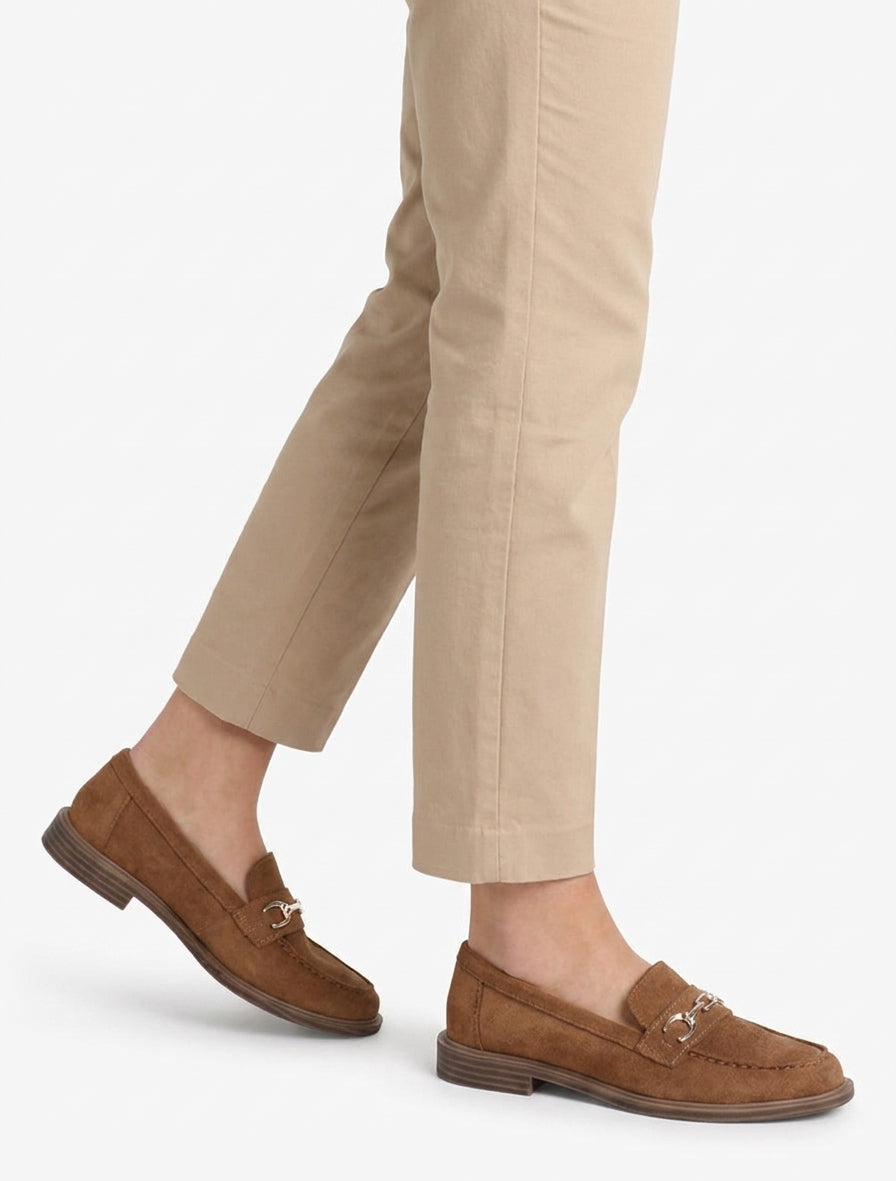 Mocassins en suédine à bijou fantaisie en métal - Camel